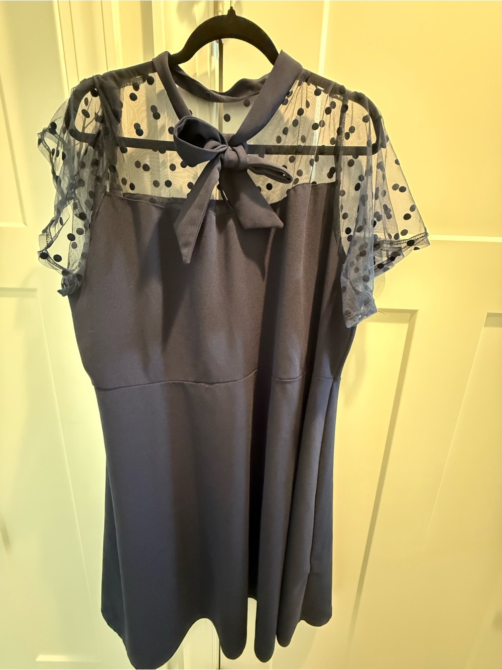 Navy Blue Contrast Mesh Cocktail Party A-Line Dress